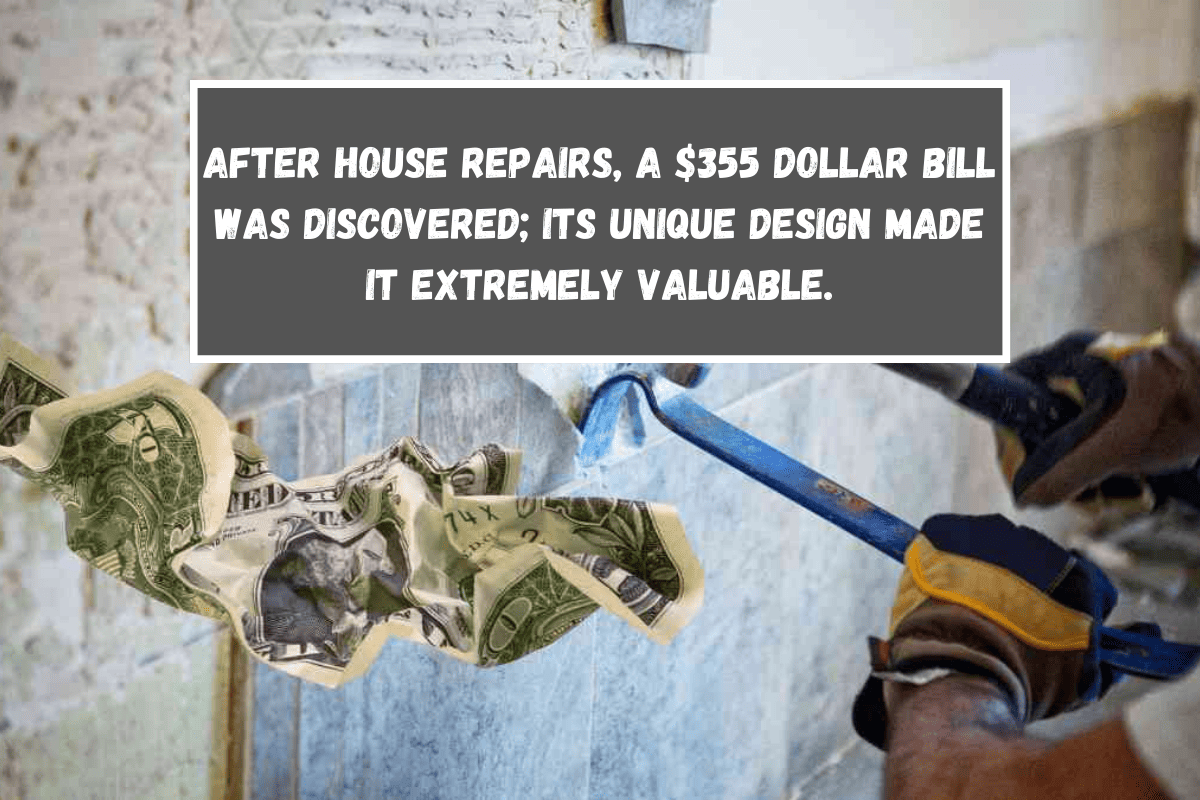 After house repairs, a $355 dollar bill was discovered; its unique design made it extremely valuable