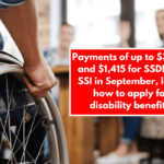 Payments of up to $3,822 and $1,415 for SSDI and SSI in September, learn how to apply for disability benefits!