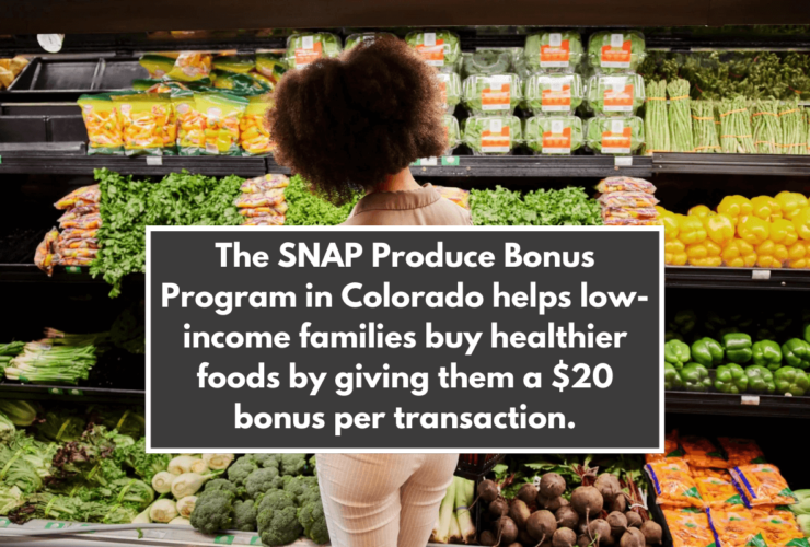 The SNAP Produce Bonus Program in Colorado helps low-income families buy healthier foods by giving them a $20 bonus per transaction.