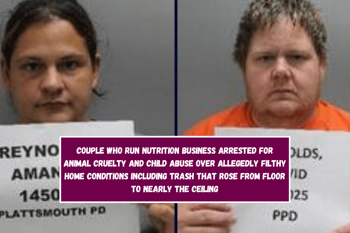 Couple who run nutrition business arrested for animal cruelty and child abuse over allegedly filthy home conditions including trash that rose from floor to nearly the ceiling