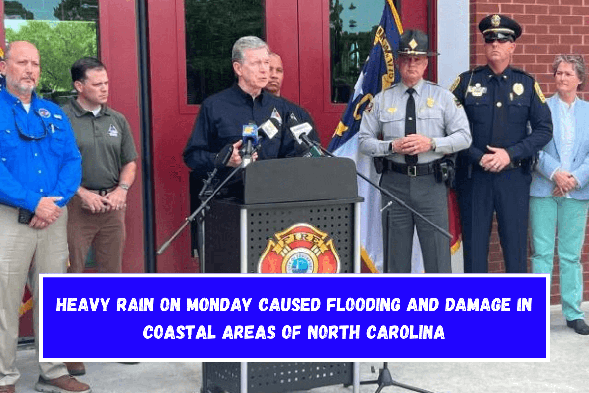 Heavy rain on Monday caused flooding and damage in coastal areas of North Carolina