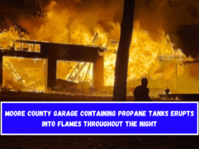 Moore County garage containing propane tanks erupts into flames throughout the night