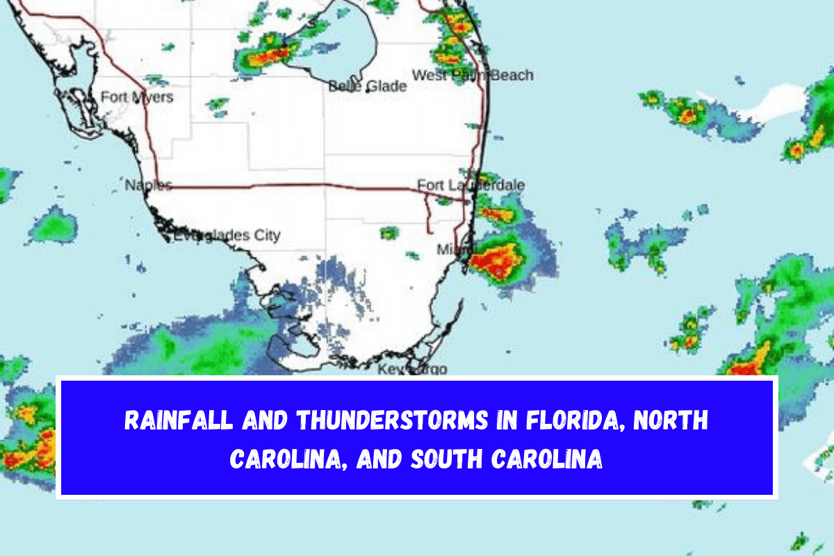 Rainfall and thunderstorms in Florida, North Carolina, and South Carolina