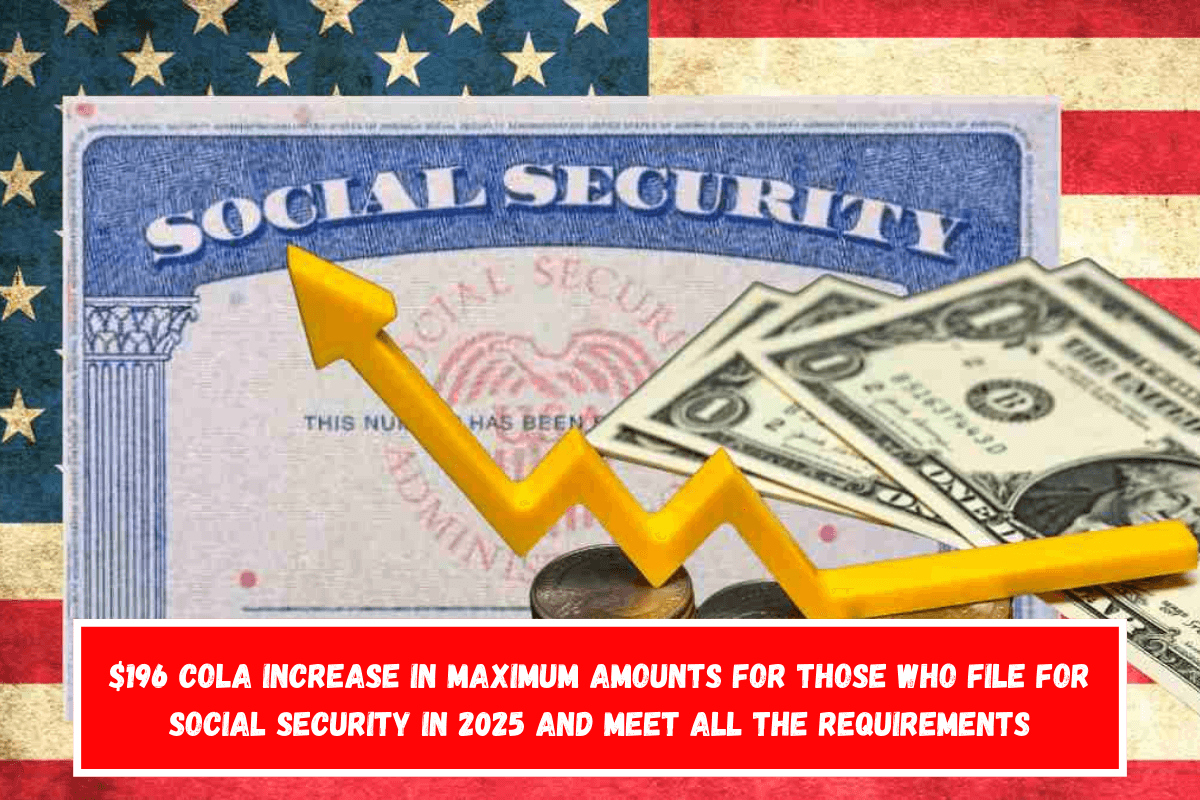 $196 COLA increase in maximum amounts for those who file for Social Security in 2025 and meet all the requirements