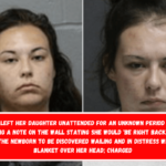 Mother left her daughter unattended for an unknown period of time, leaving a note on the wall stating she would 'be right back,' only for the newborn to be discovered wailing and in distress with a blanket over her head; charged