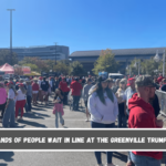 Thousands of people wait in line at the Greenville Trump rally