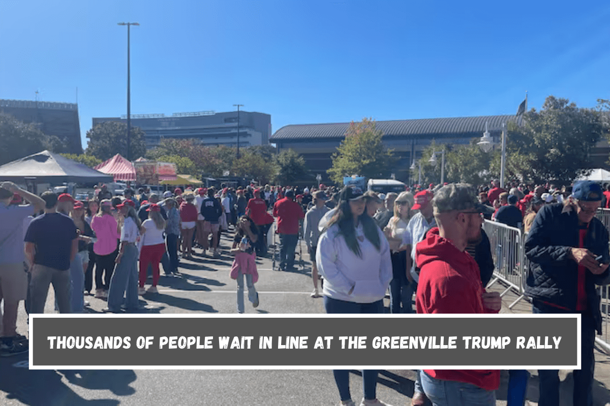 Thousands of people wait in line at the Greenville Trump rally