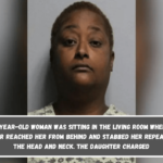 A 72-year-old woman was sitting in the living room when her daughter reached her from behind and stabbed her repeatedly in the head and neck. The daughter charged