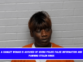 A Hamlet woman is accused of giving police false information and pawning stolen rings