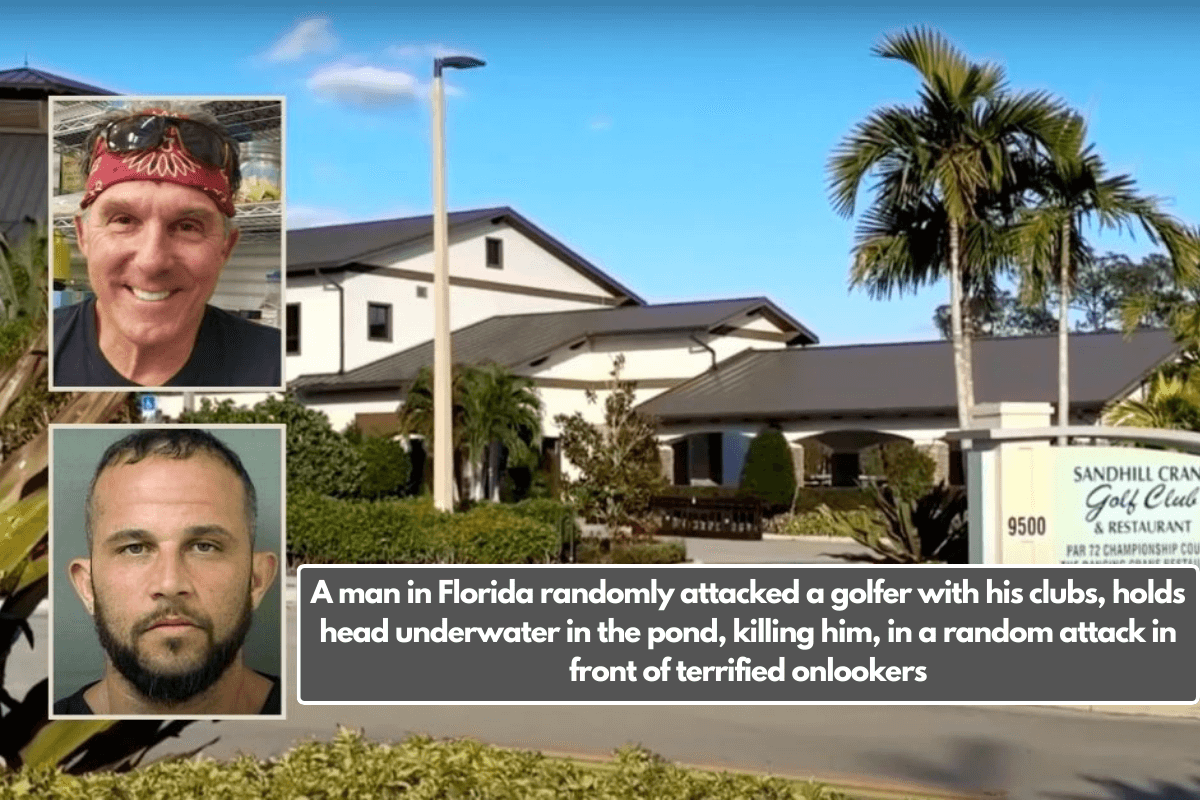 A man in Florida randomly attacked a golfer with his clubs, holds head underwater in the pond, killing him, in a random attack in front of terrified onlookers