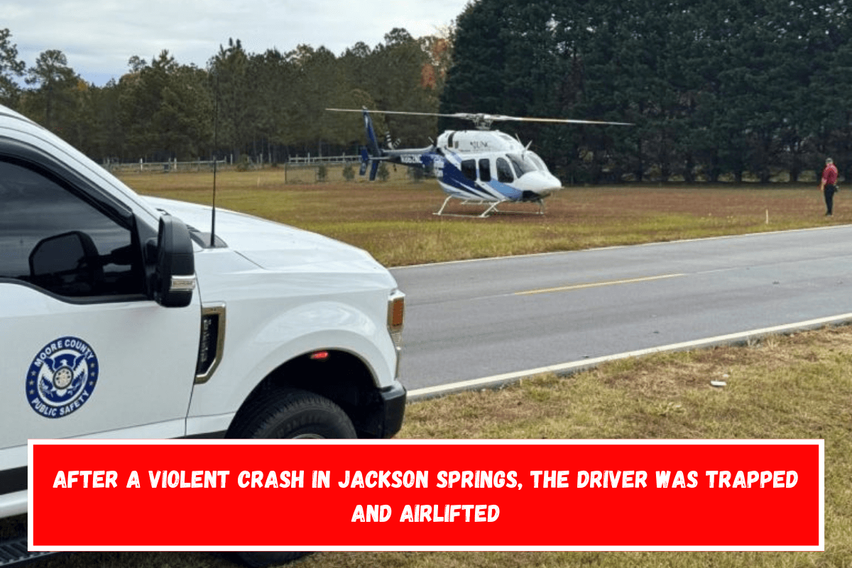 After a violent crash in Jackson Springs, the driver was trapped and airlifted