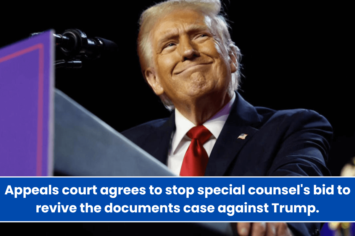 Appeals court agrees to stop special counsel's bid to revive the documents case against Trump.