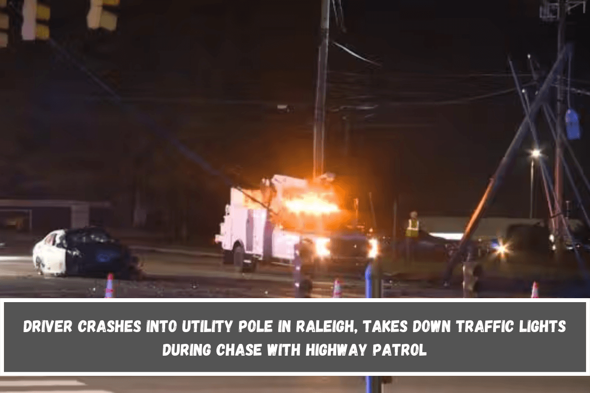 Driver crashes into utility pole in Raleigh, takes down traffic lights during chase with Highway Patrol