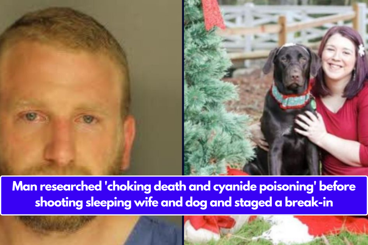 Man researched 'choking death and cyanide poisoning' before shooting sleeping wife and dog and staged a break-in