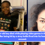 A 7-year-old boy died while playing video games in the living room after being hit by a stray bullet fired into his home; lady accused.