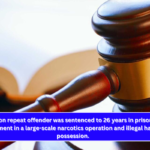 A Hampton repeat offender was sentenced to 26 years in prison for his involvement in a large-scale narcotics operation and illegal handgun possession.