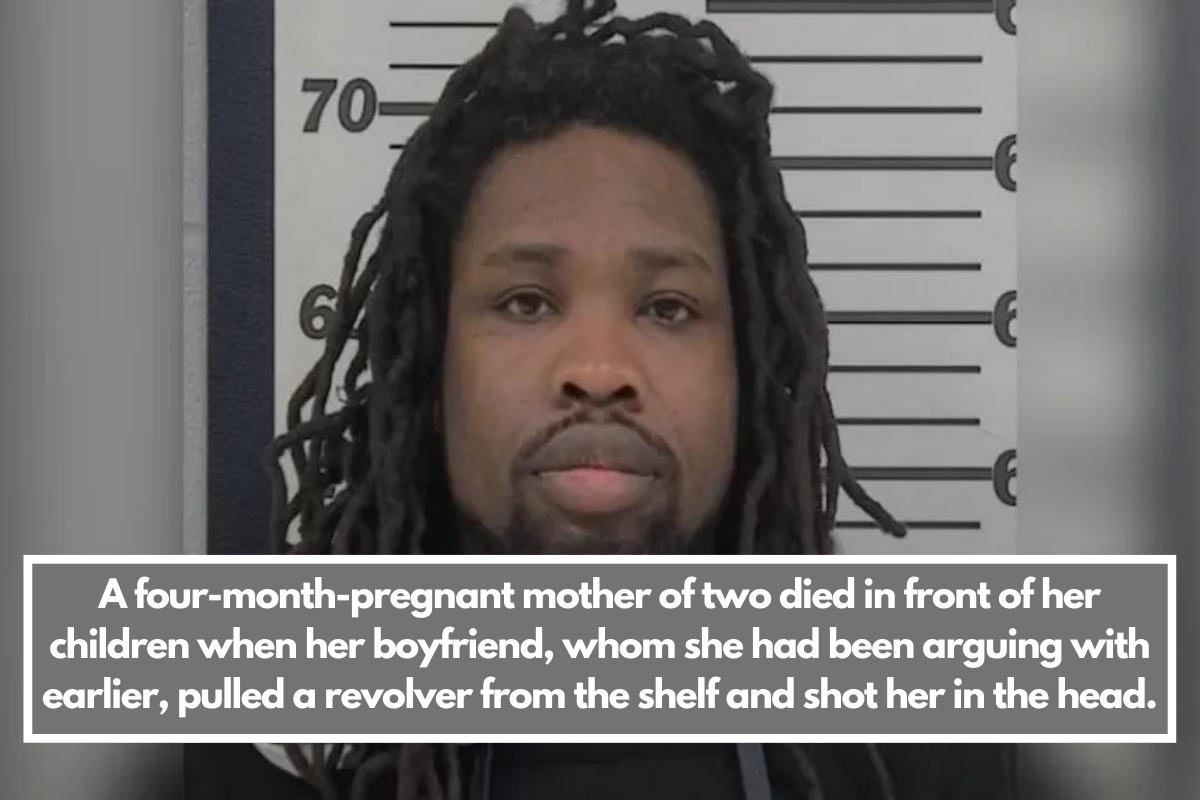 A four-month-pregnant mother of two died in front of her children when her boyfriend, whom she had been arguing with earlier, pulled a revolver from the shelf and shot her in the head.