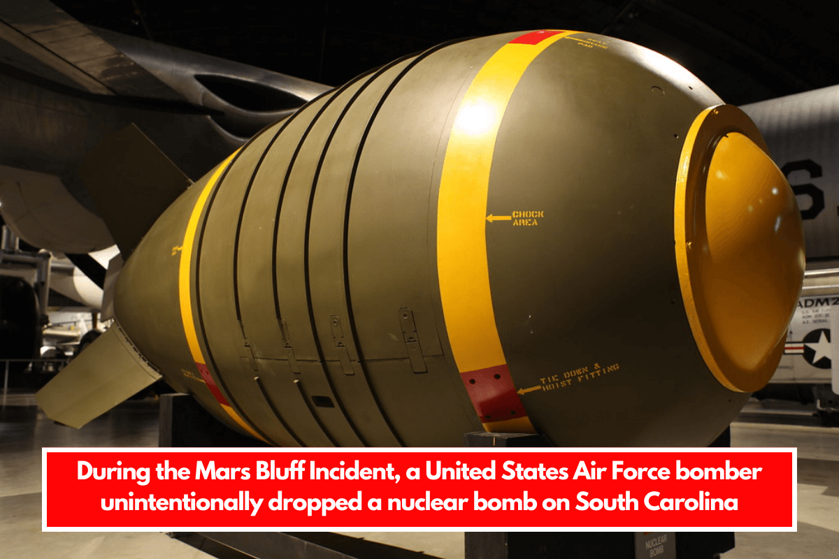 During the Mars Bluff Incident, a United States Air Force bomber unintentionally dropped a nuclear bomb on South Carolina