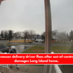 VIDEO: Amazon delivery driver flees after out-of-control vehicle damages Long Island home.