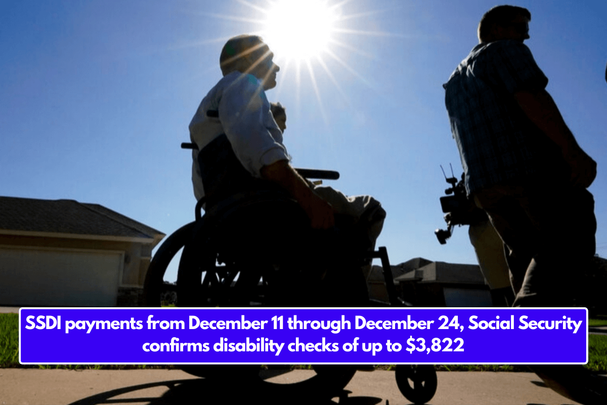 SSDI payments from December 11 through December 24, Social Security confirms disability checks of up to $3,822