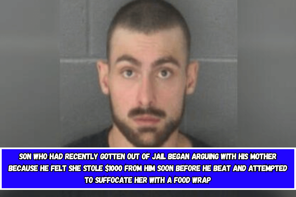 Son who had recently gotten out of jail began arguing with his mother because he felt she stole $1000 from him soon before he beat and attempted to suffocate her with a food wrap