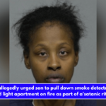 Woman allegedly urged son to pull down smoke detectors so she could light apartment on fire as part of a'satanic ritual'.