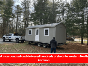 A man donated and delivered hundreds of sheds to western North Carolina.